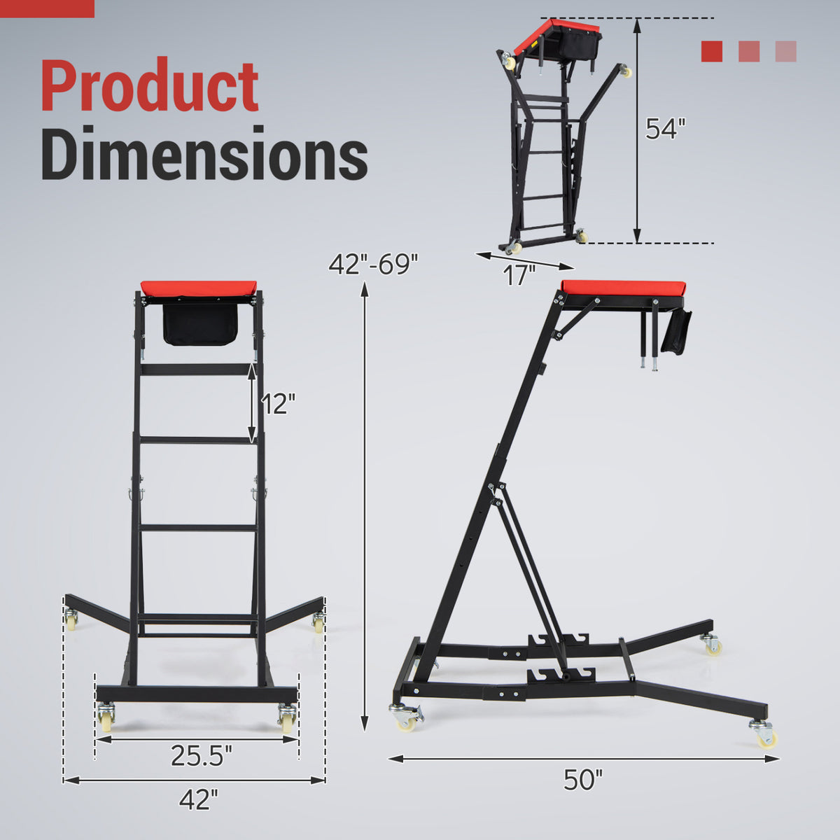 Automotive Engine Creeper - 400 lbs Capacity, Adjustable Height 42-69"