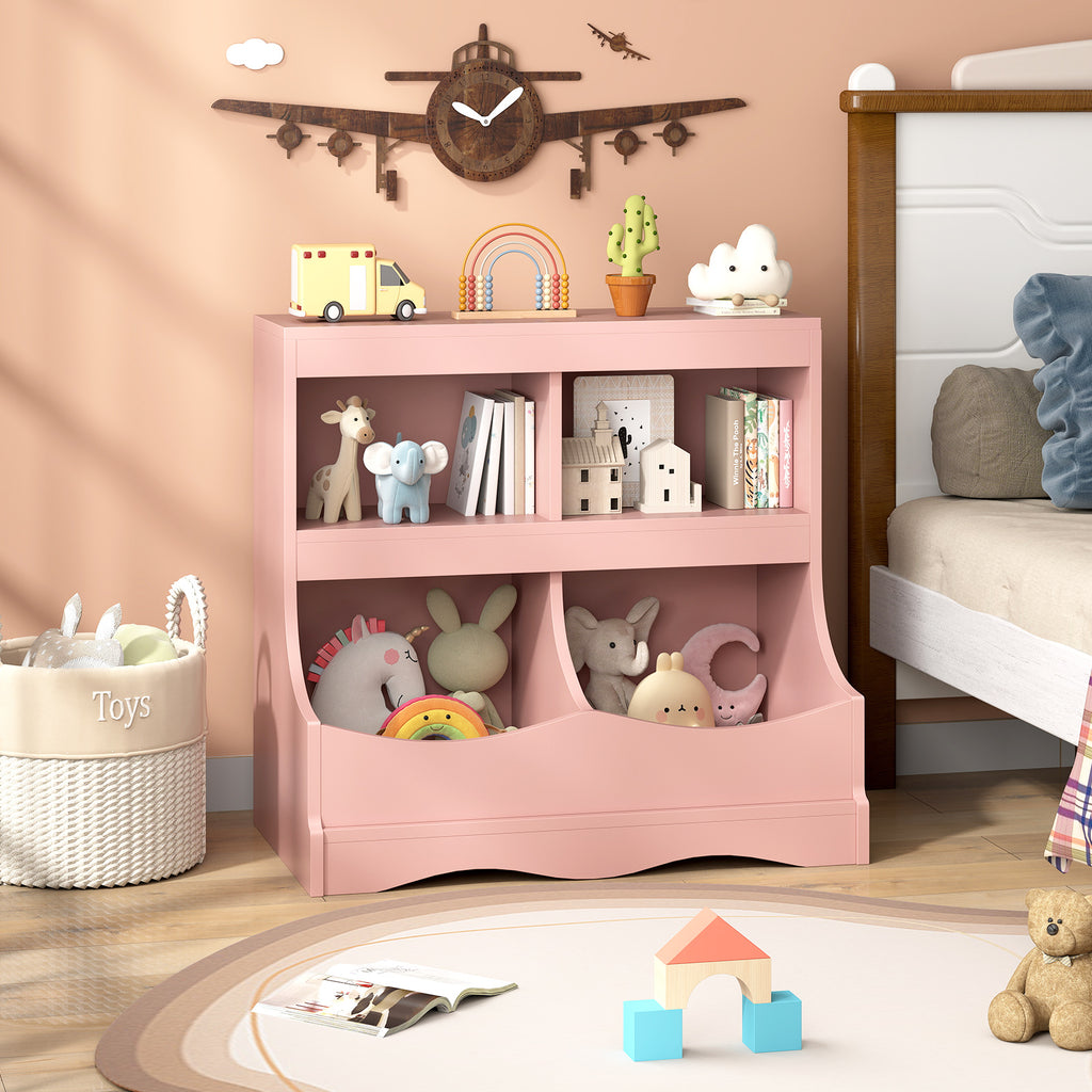 Kids Toy Storage Organizer 4 Cubby Kids Bookcase - Pink, Child-Friendly