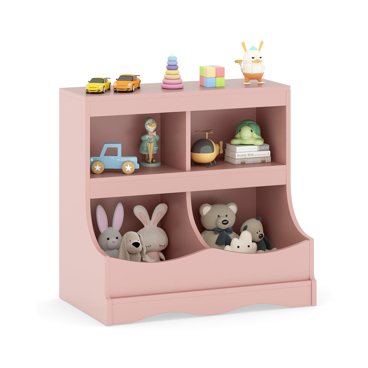 Kids Toy Storage Organizer 4 Cubby Kids Bookcase - Pink, Child-Friendly