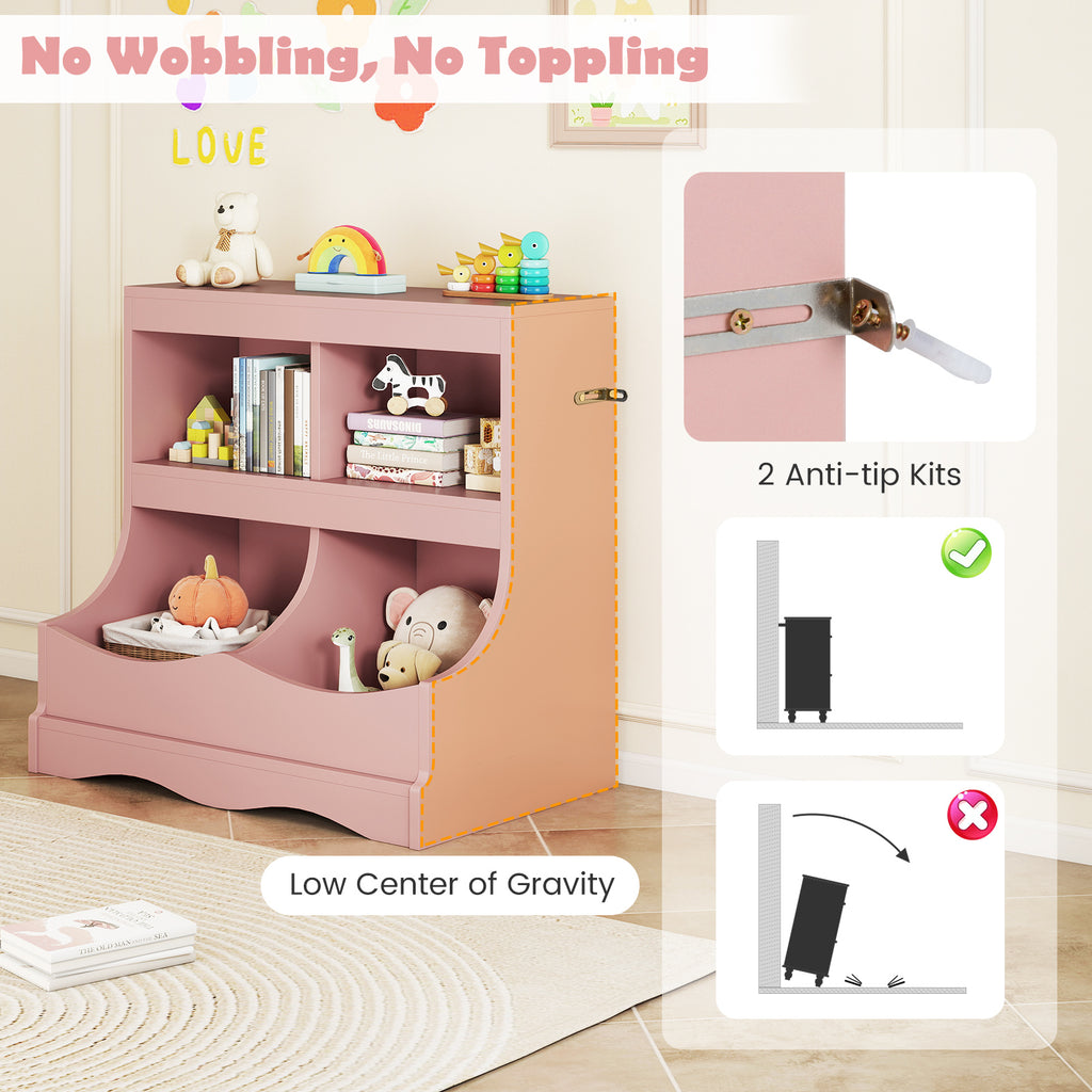 Kids Toy Storage Organizer 4 Cubby Kids Bookcase - Pink, Child-Friendly