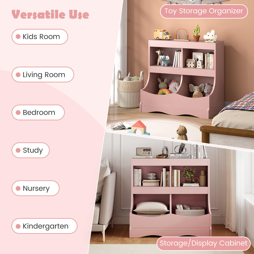 Kids Toy Storage Organizer 4 Cubby Kids Bookcase - Pink, Child-Friendly