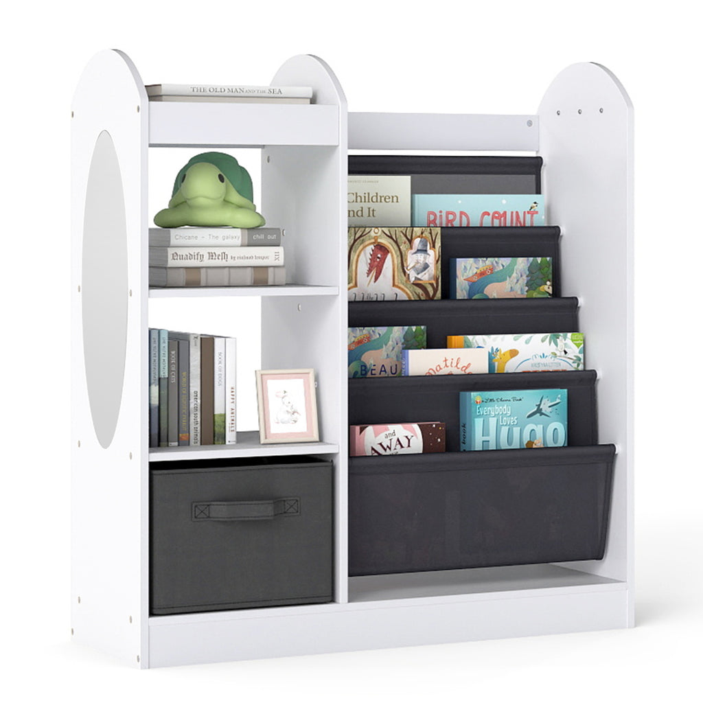 Toy Storage Organizer with 4-Tier Sling Shelves - White Kids Playroom Shelf