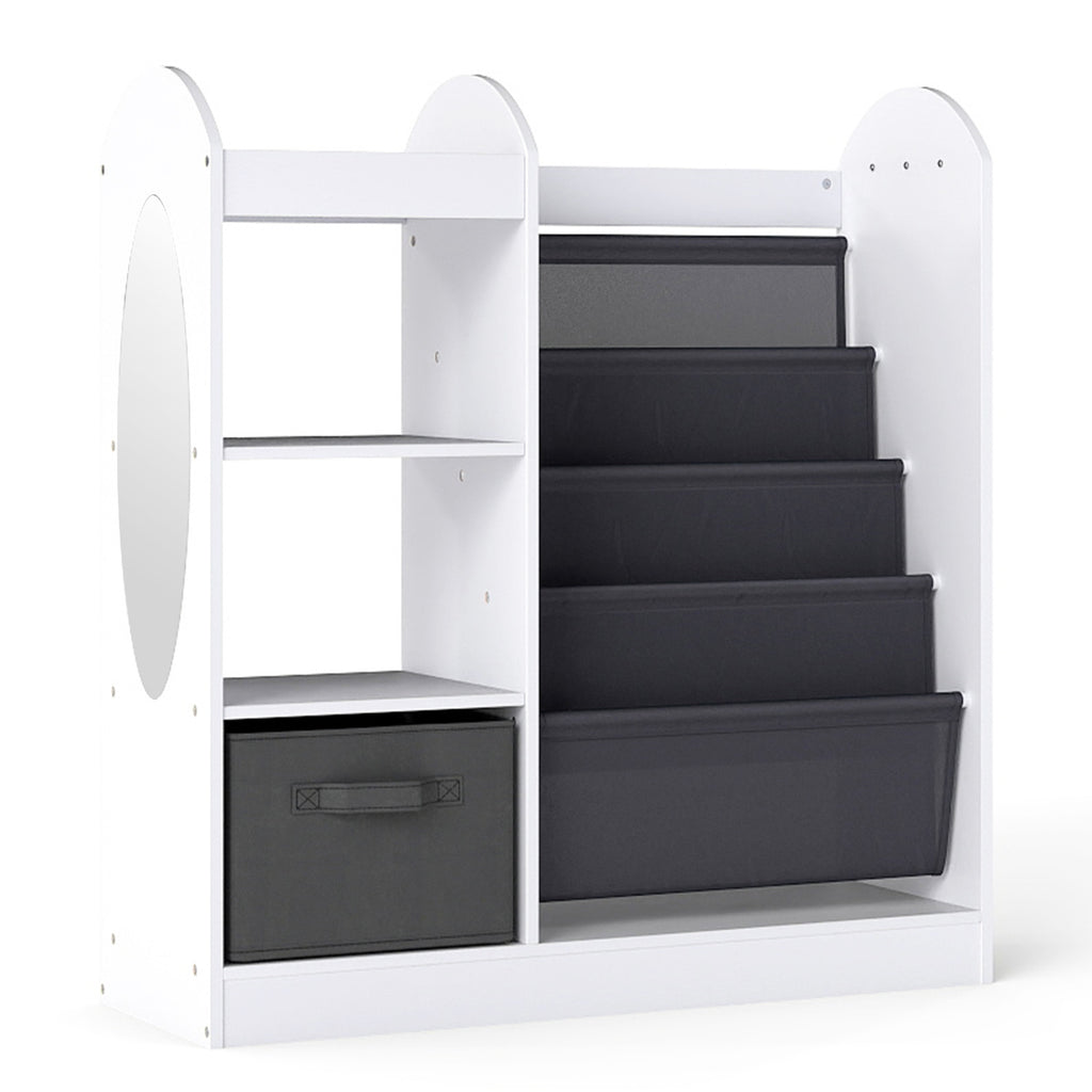 Toy Storage Organizer with 4-Tier Sling Shelves - White Kids Playroom Shelf