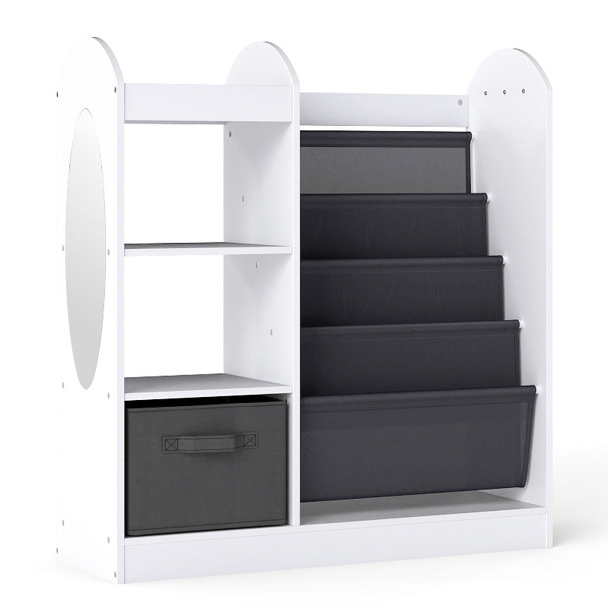 Toy Storage Organizer with 4-Tier Sling Shelves - White Kids Playroom Shelf
