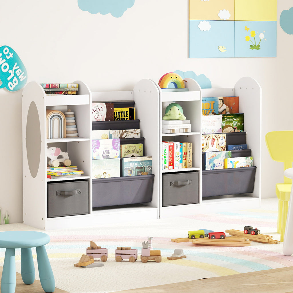 Toy Storage Organizer with 4-Tier Sling Shelves - White Kids Playroom Shelf