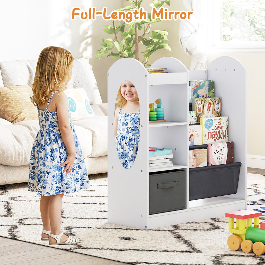 Toy Storage Organizer with 4-Tier Sling Shelves - White Kids Playroom Shelf