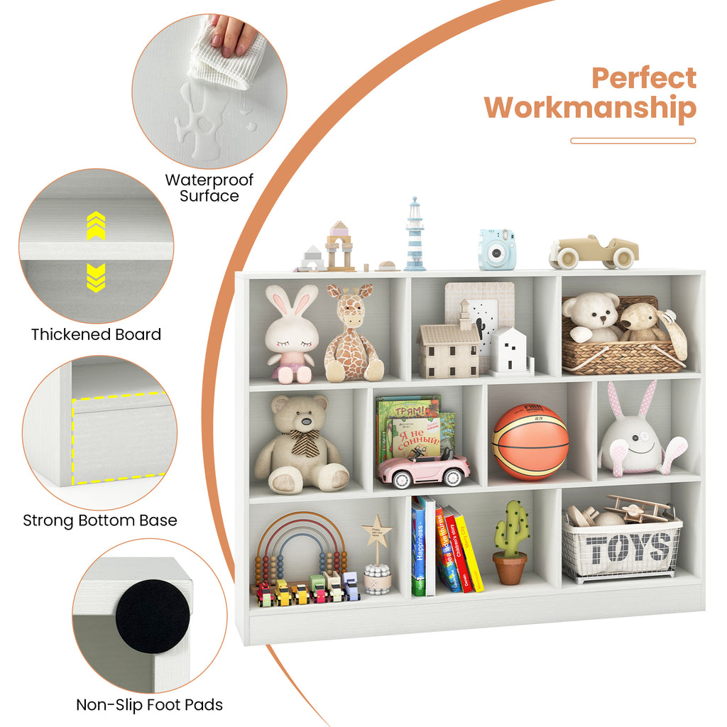 Wooden Toy Storage Organizer with 10 Cubes - White Kids Room Storage