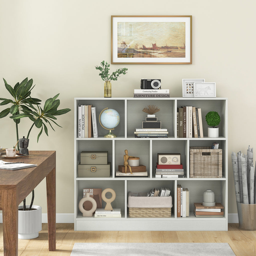 White Wooden Toy Storage Organizer with 10 Cubes - Kid-Friendly Kids Room