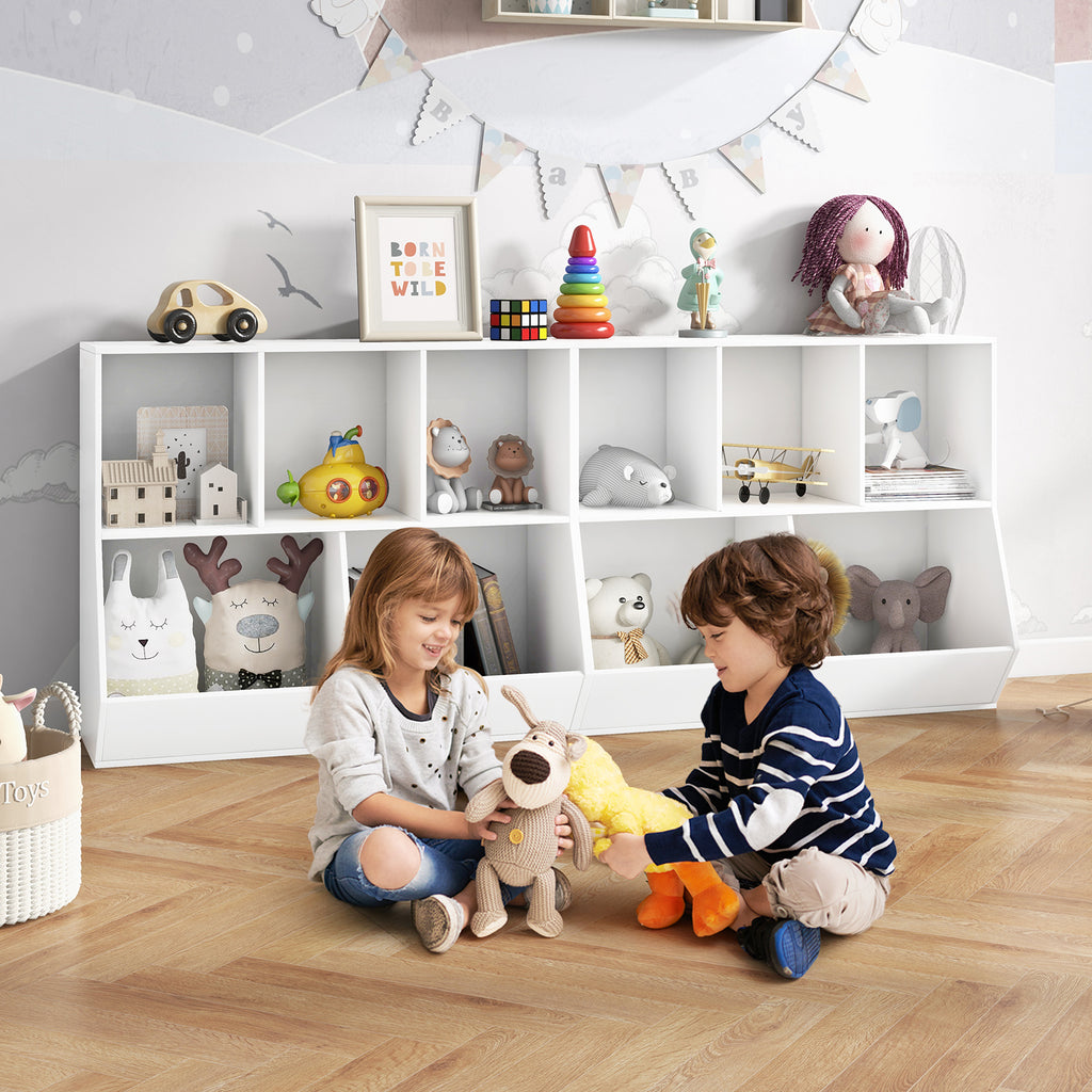 Wooden 5-Cube Kids Toy Storage Organizer - White, Anti-Tipping Kids Toy Shelf
