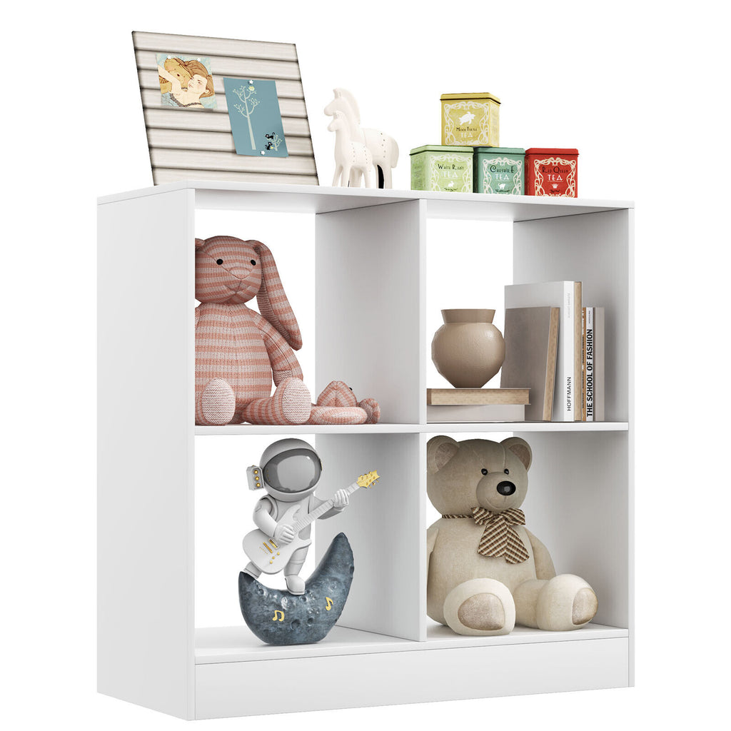 Kids Bookcase with 4 Cubes - Freestanding Storage Shelf, White