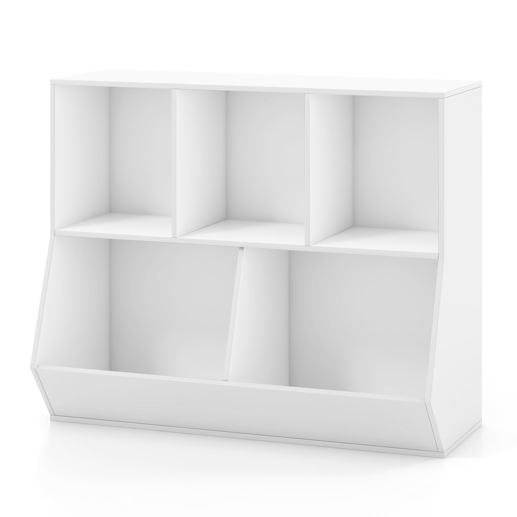 Wooden 5-Cube Kids Toy Storage Organizer - White, Anti-Tipping Kids Toy Shelf