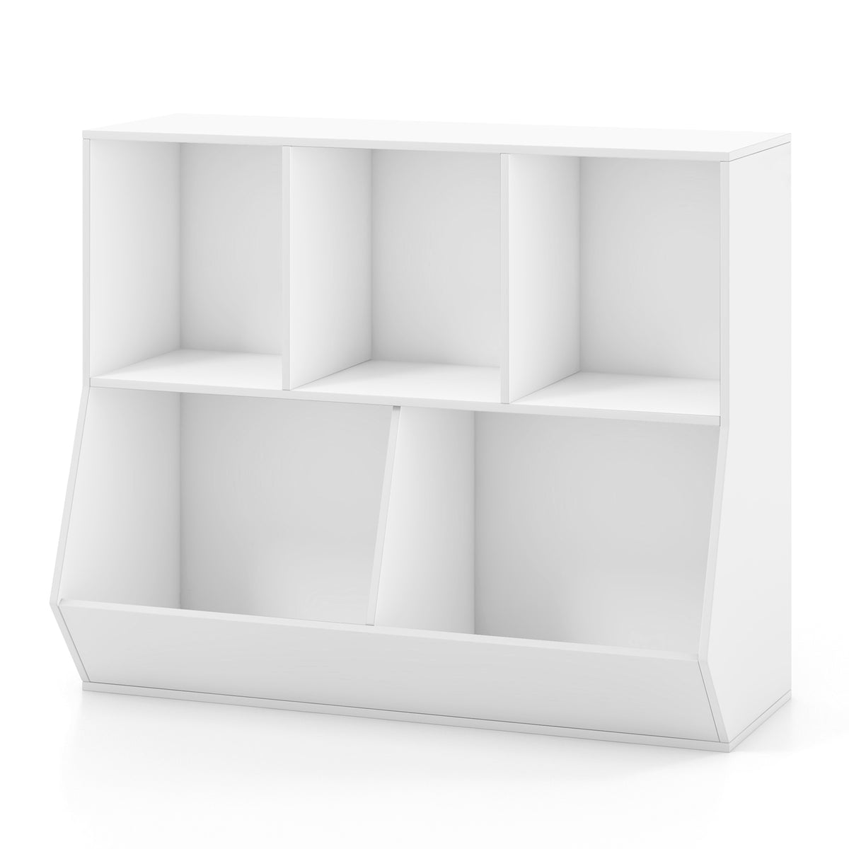 Wooden 5-Cube Kids Toy Storage Organizer - White, Anti-Tipping Kids Toy Shelf