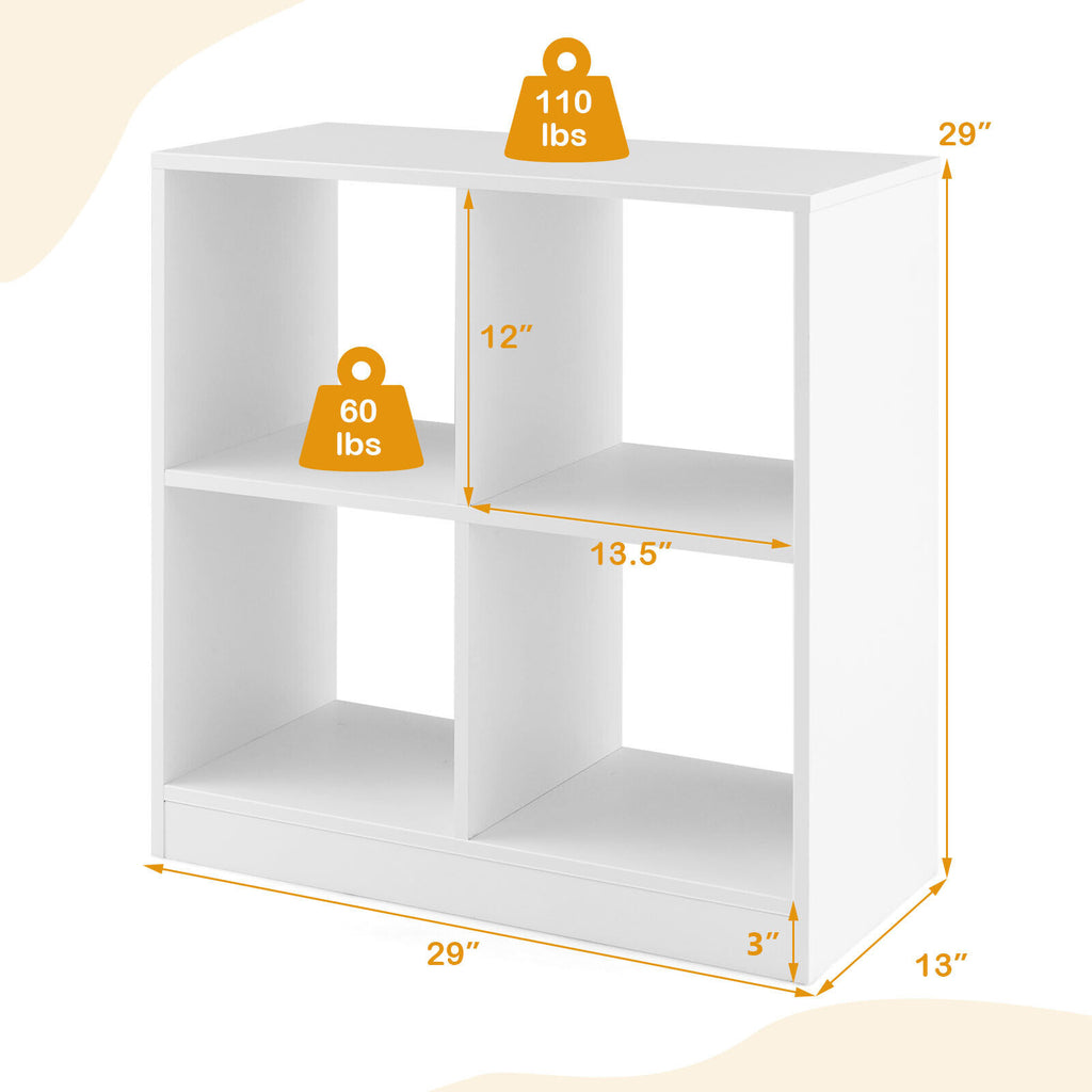 Kids Bookcase with 4 Cubes - Freestanding Storage Shelf, White