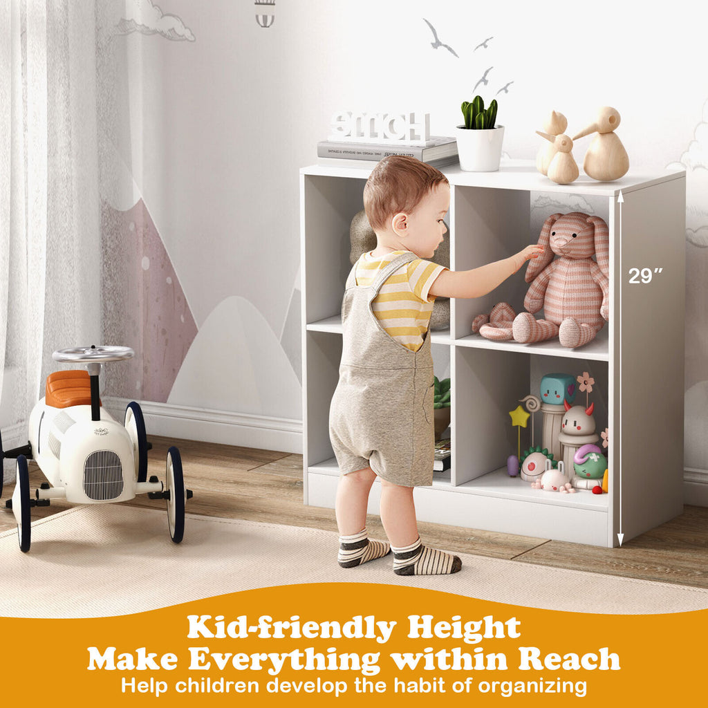 Kids Bookcase with 4 Cubes - Freestanding Storage Shelf, White