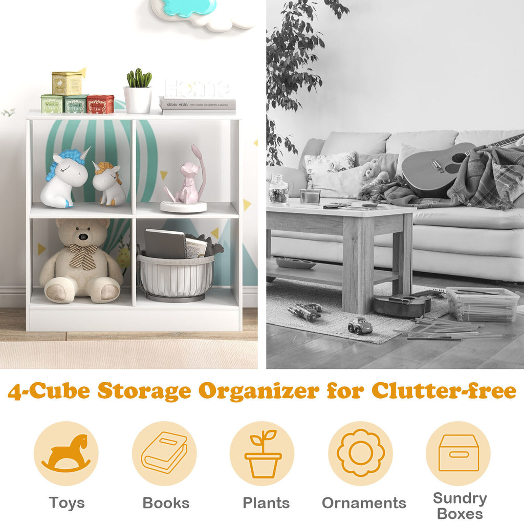 Kids Bookcase with 4 Cubes - Freestanding Storage Shelf, White