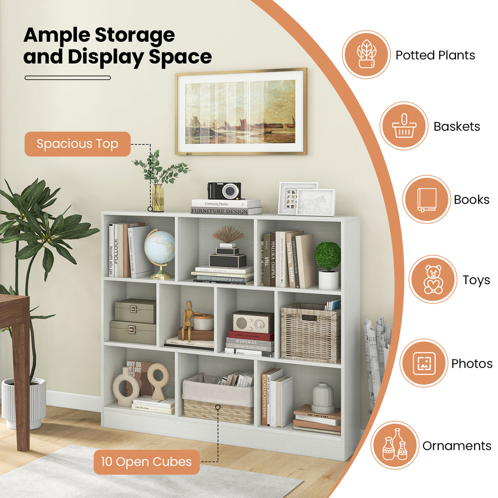 White Wooden Toy Storage Organizer with 10 Cubes - Kid-Friendly Kids Room