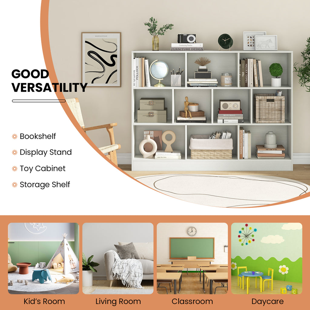 Wooden Toy Storage Organizer with 10 Cubes - White Kids Room Storage