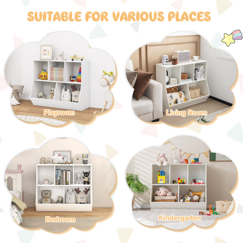 Wooden 5-Cube Kids Toy Storage Organizer - White, Anti-Tipping Kids Toy Shelf