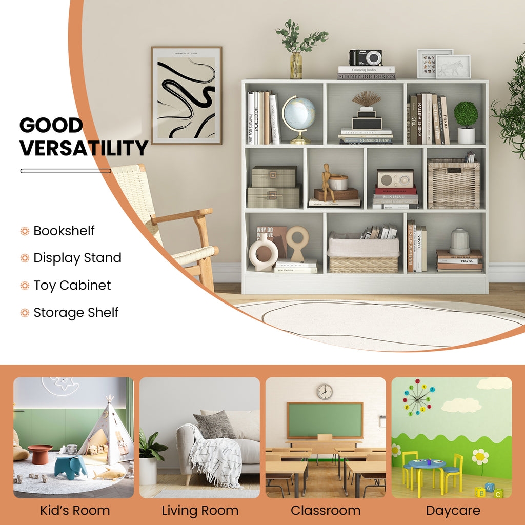White Wooden Toy Storage Organizer with 10 Cubes - Kid-Friendly Kids Room