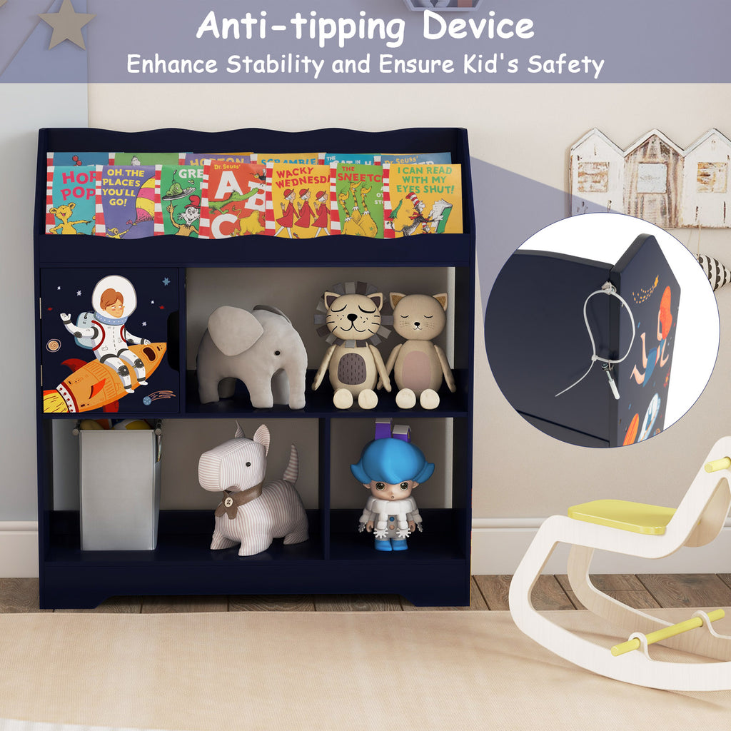 Kids Toy Storage Organizer with Book Shelf & Cabinet - Navy Variation