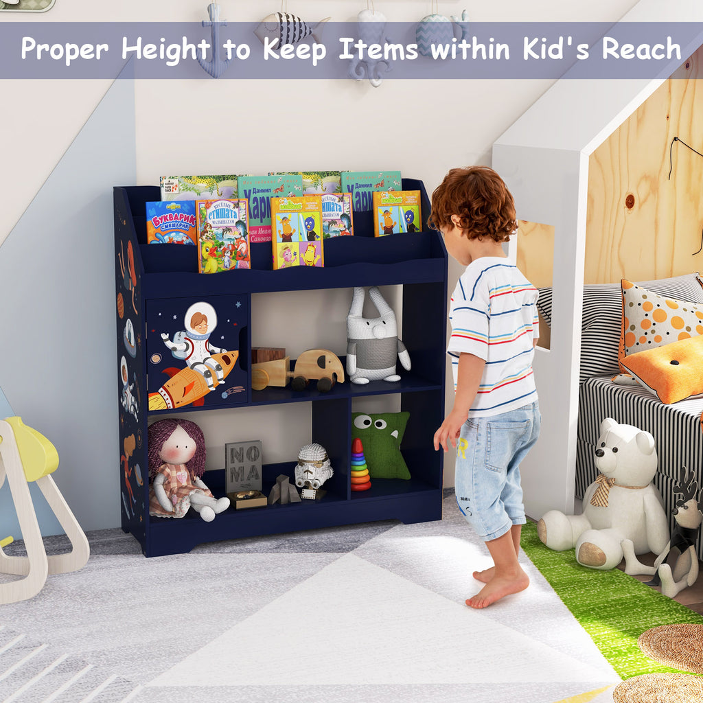 Kids Toy Storage Organizer with Book Shelf & Cabinet - Navy Variation