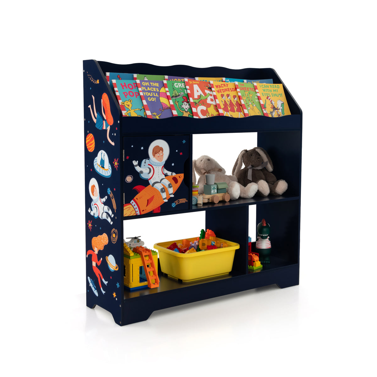 Kids Toy Storage Organizer with Book Shelf & Cabinet - Navy Variation