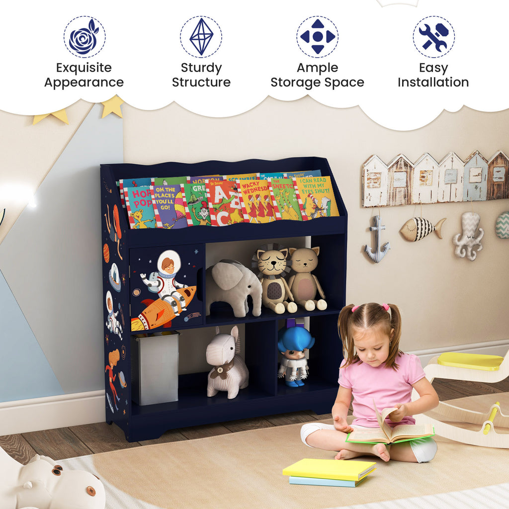 Kids Toy Storage Organizer with Book Shelf & Cabinet - Navy Variation