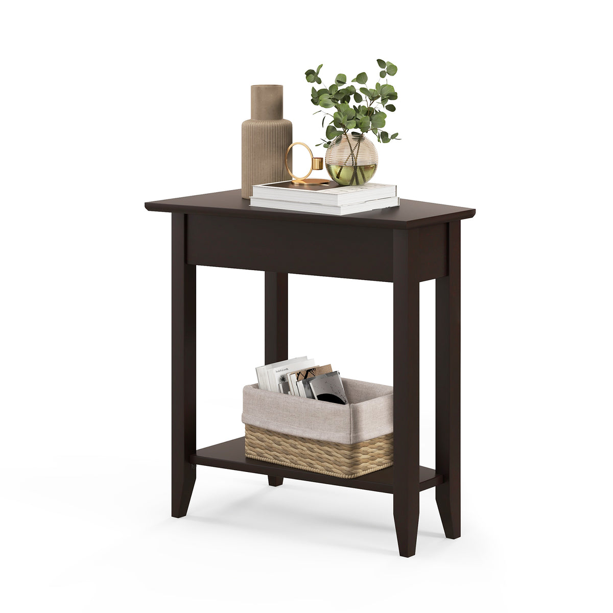 Narrow End Table Rustic Brown - Wood Grain Steel Frame