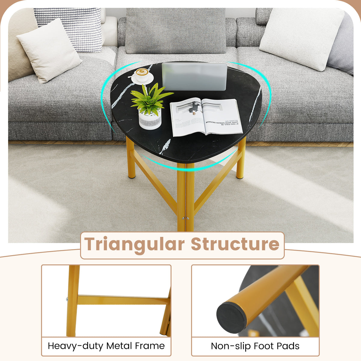 Triangle Coffee Table with Metal Legs – Black