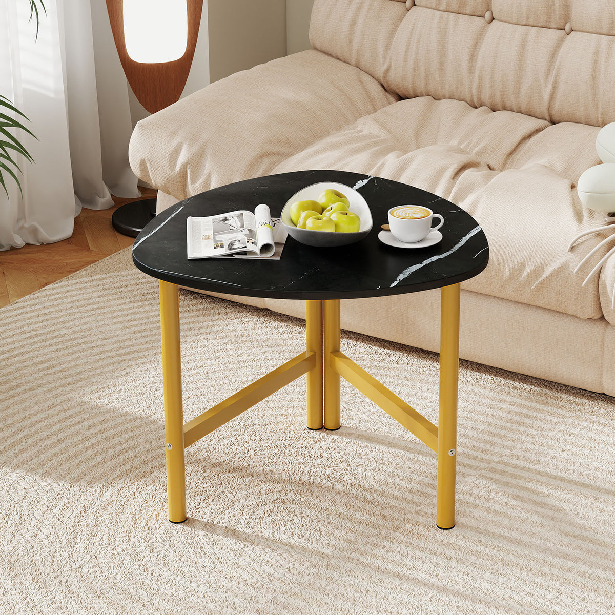 Triangle Coffee Table with Metal Legs – Black