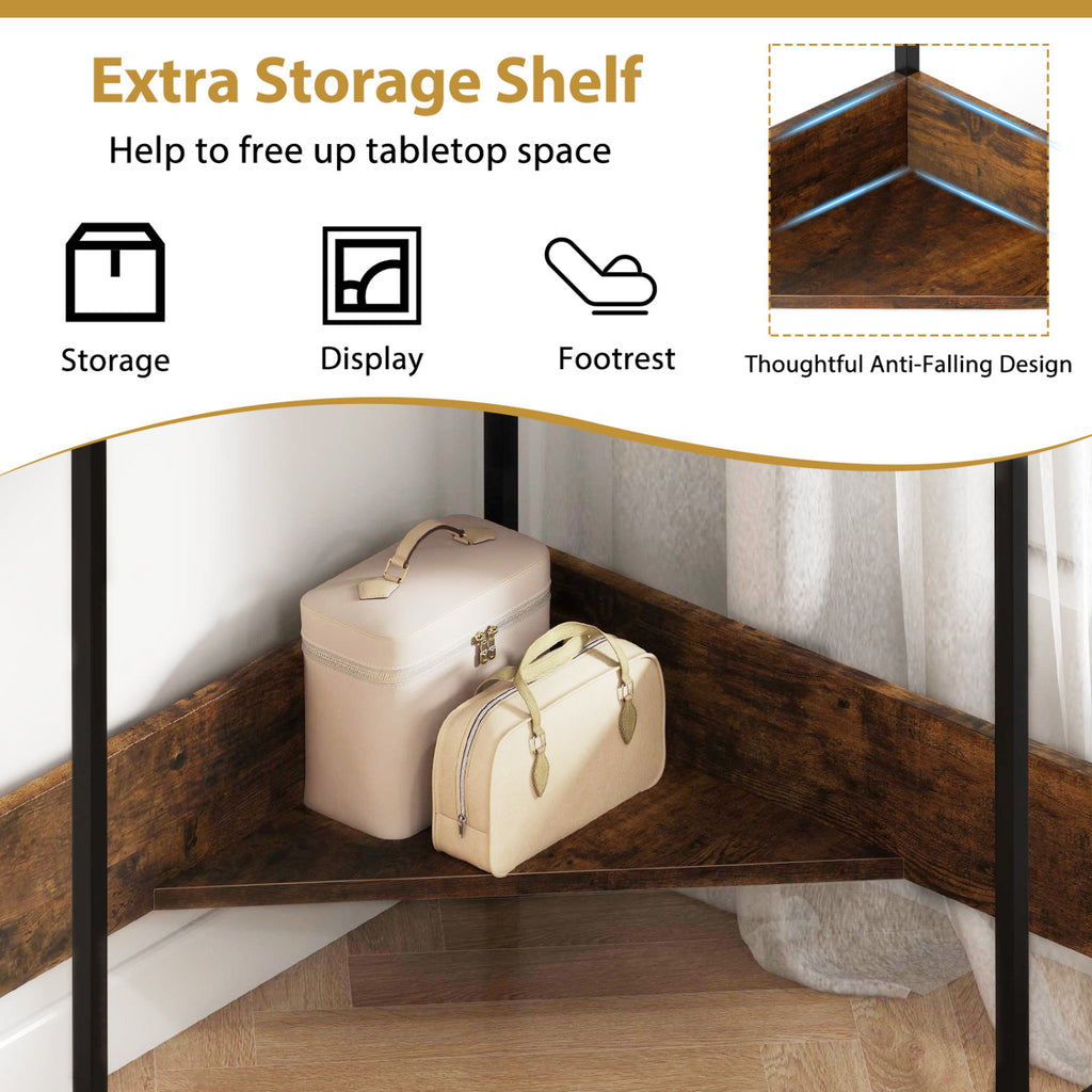 Triangle Computer Corner Desk with Charging Station - Rustic Brown