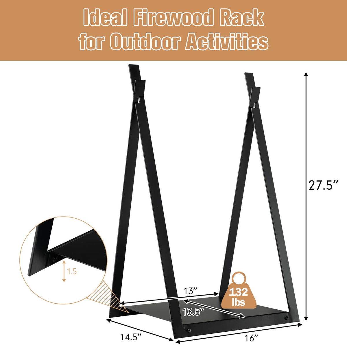 Triangle Firewood Rack with Raised Base – Black