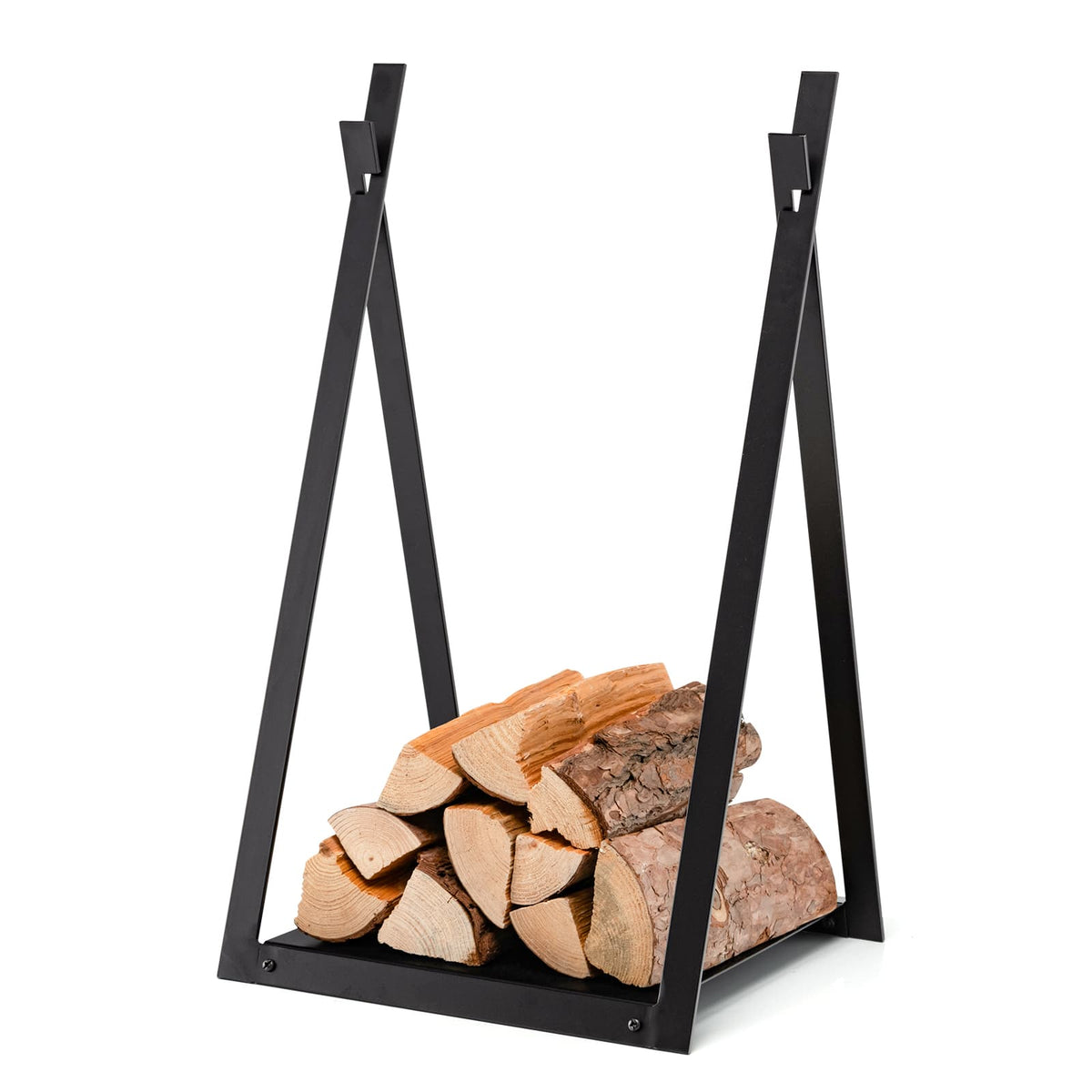 Triangle Firewood Rack with Raised Base – Black