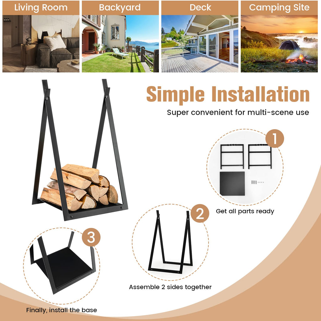 Triangle Firewood Rack with Raised Base – Black