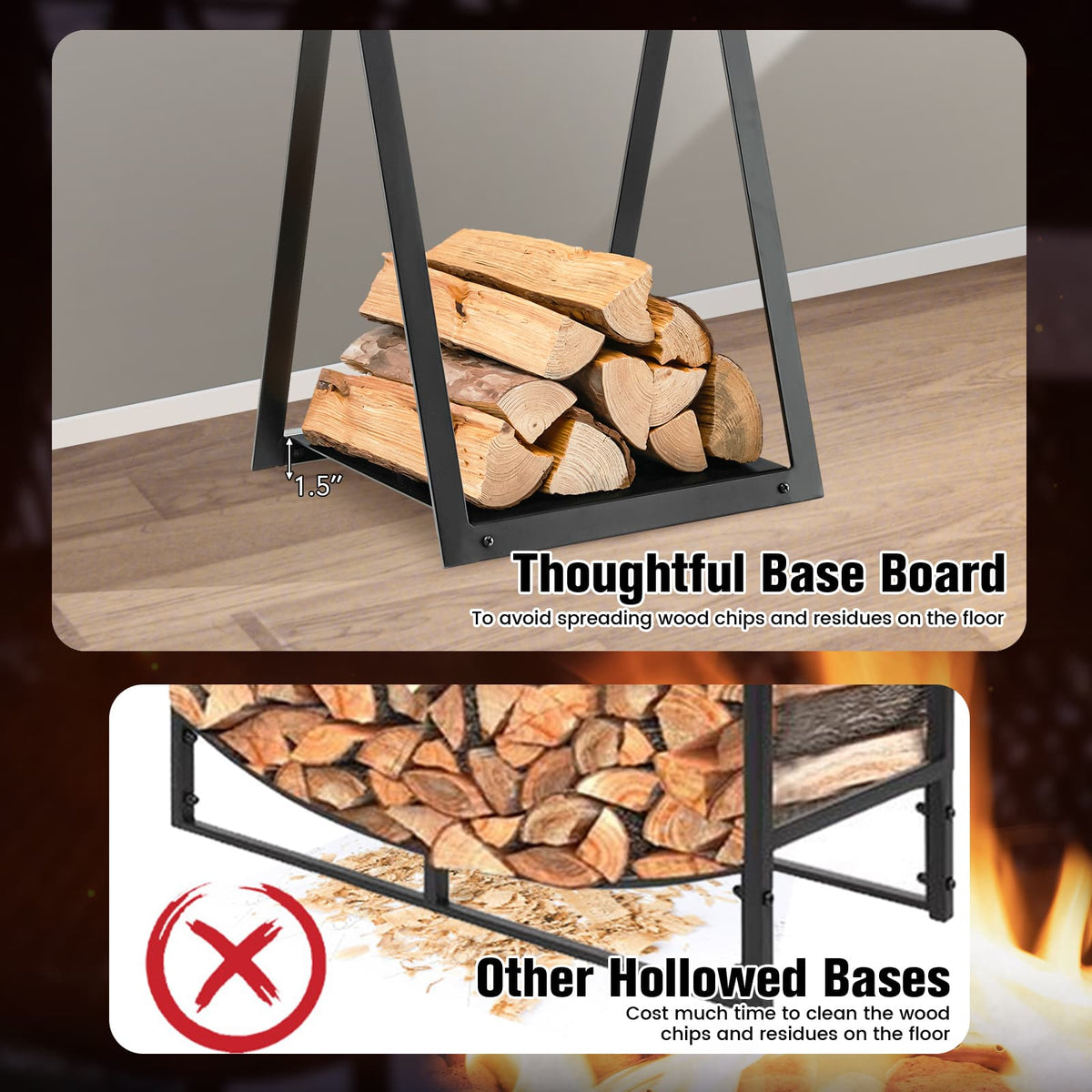 Triangle Firewood Rack with Raised Base – Black