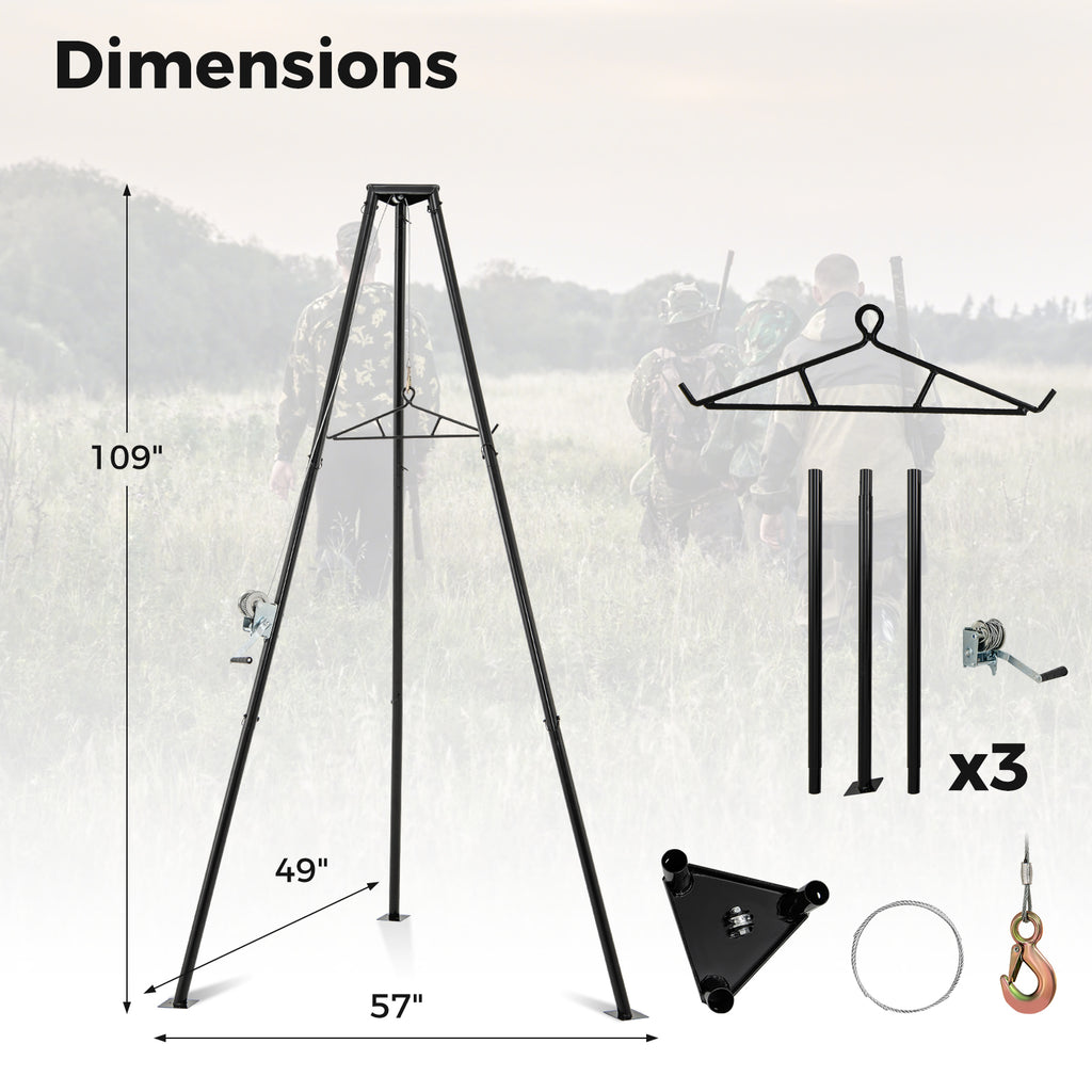 Tripod Game Hoist Deer Hanger 600 LBS Capacity Skinning Rack