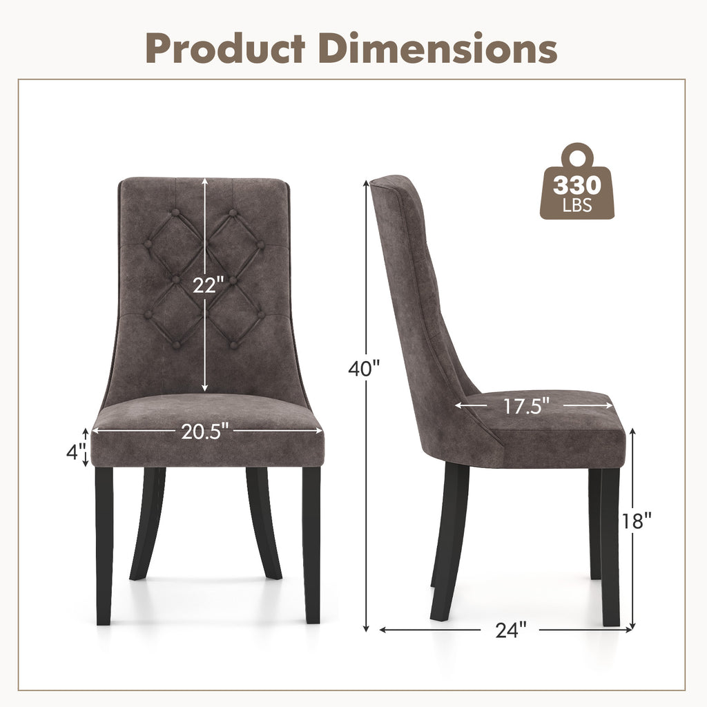 Tufted Dining Chairs Set of 2, High Back Padded - Gray