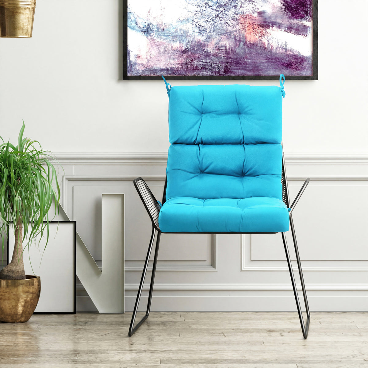 Tufted Patio High Back Chair Cushion with Non-Slip String Ties