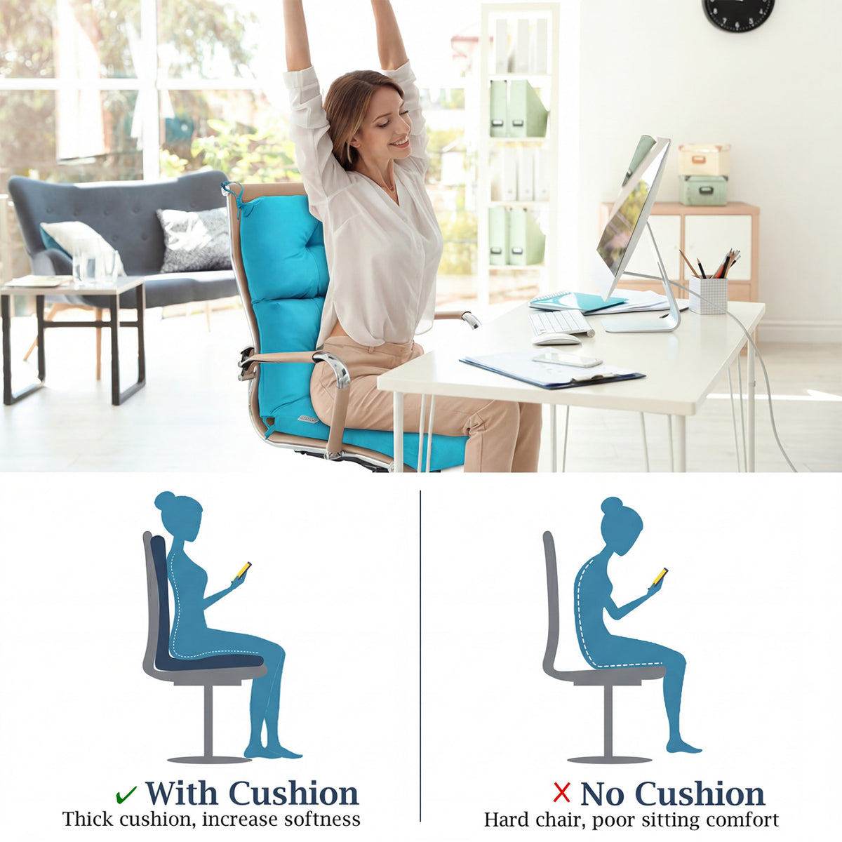 Tufted Patio High Back Chair Cushion with Non-Slip String Ties