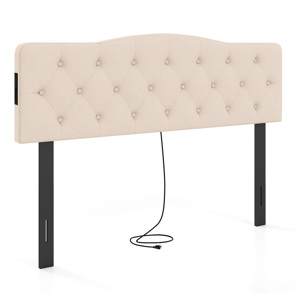 Tufted Upholstered Headboard with USB Charging - Beige