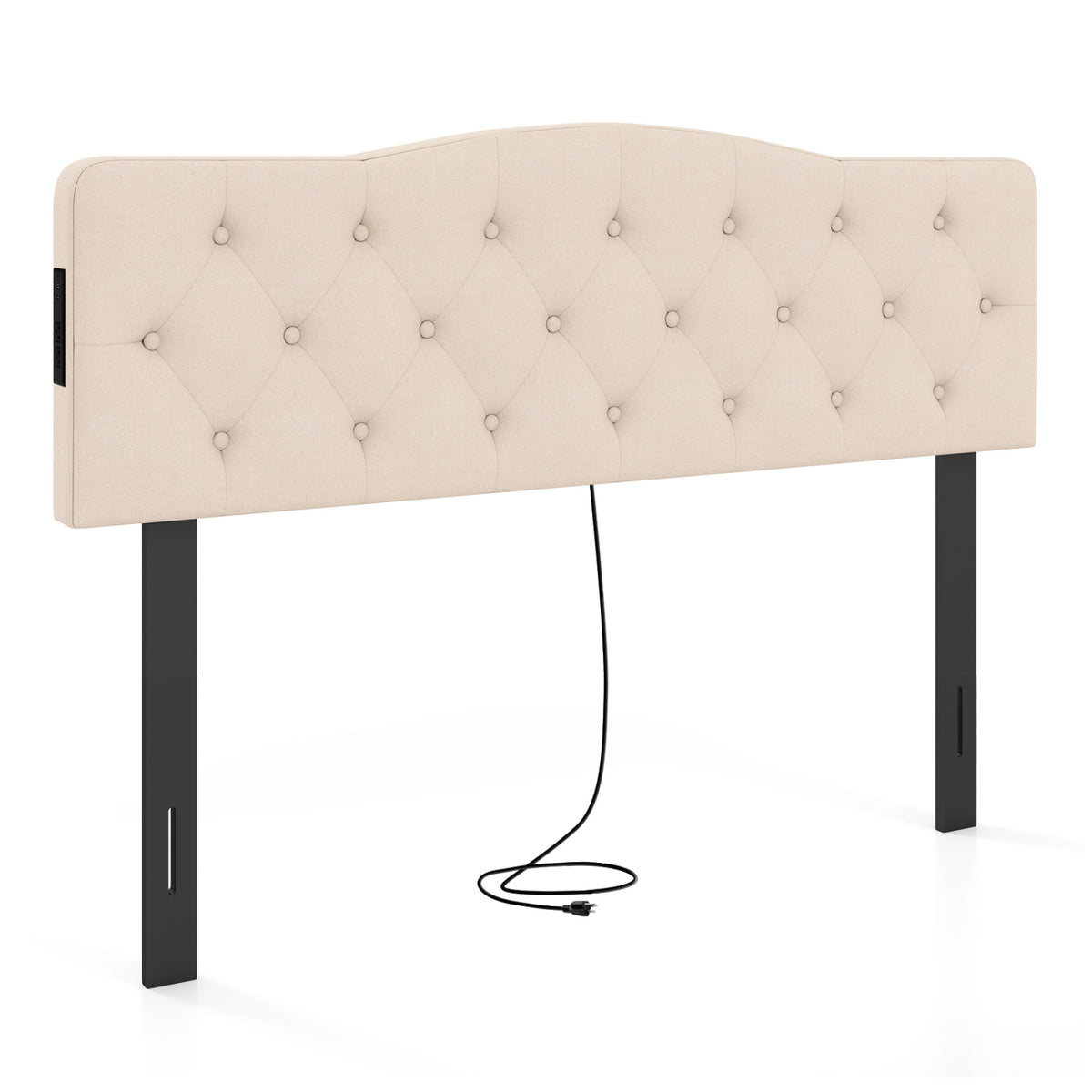 Tufted Upholstered Headboard with USB Charging - Beige