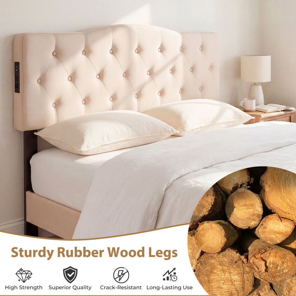 Tufted Upholstered Headboard with USB Charging - Beige