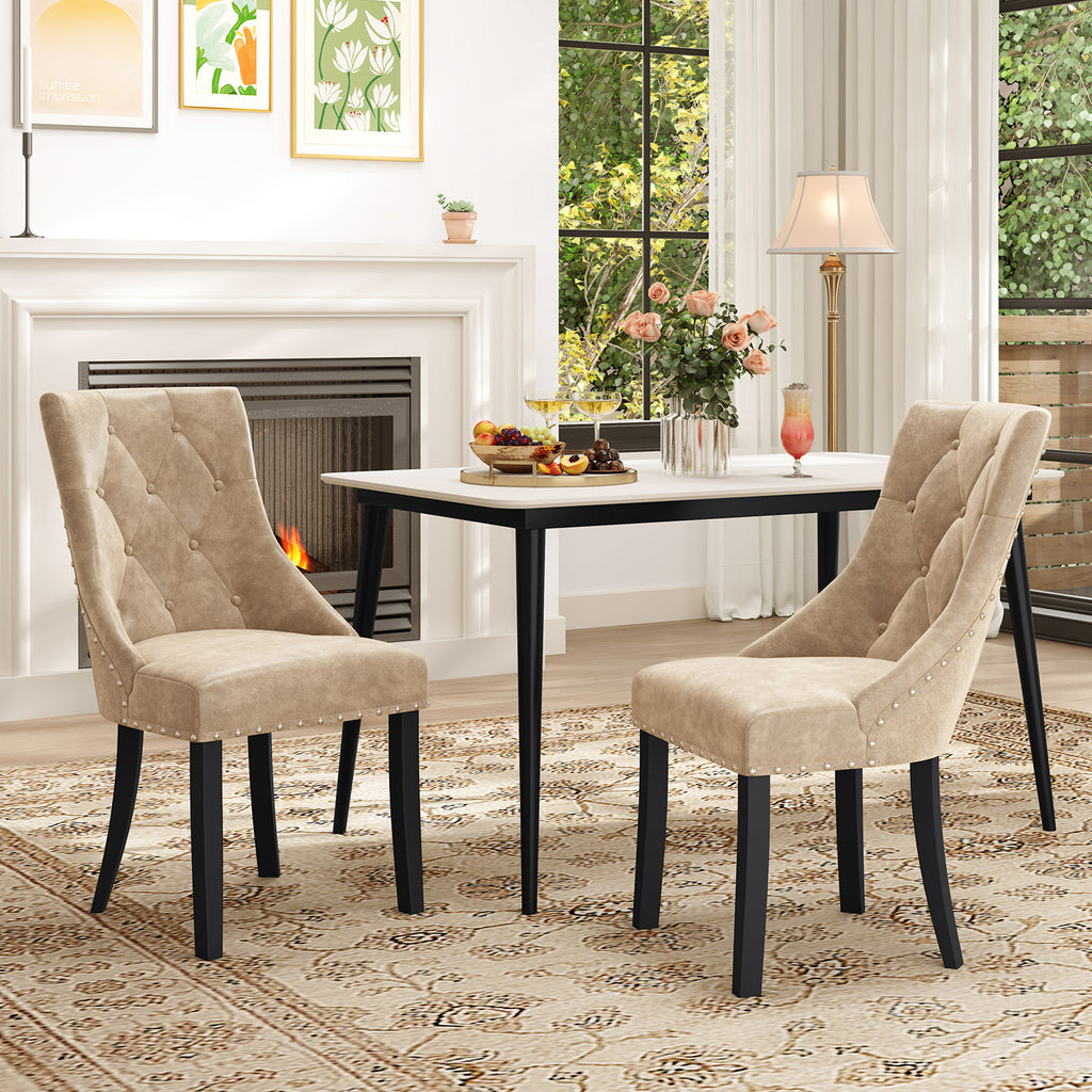 Tufted Wingback Upholstered Dining Chairs Set of 2 - Light Brown
