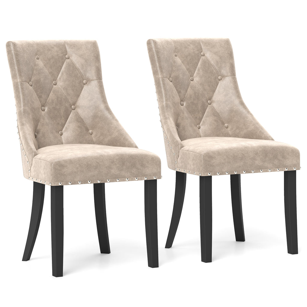Tufted Wingback Upholstered Dining Chairs Set of 2 - Light Brown