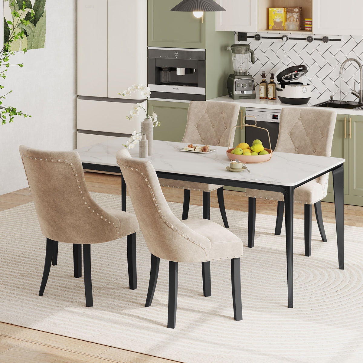 Tufted Wingback Upholstered Dining Chairs Set of 2 - Light Brown
