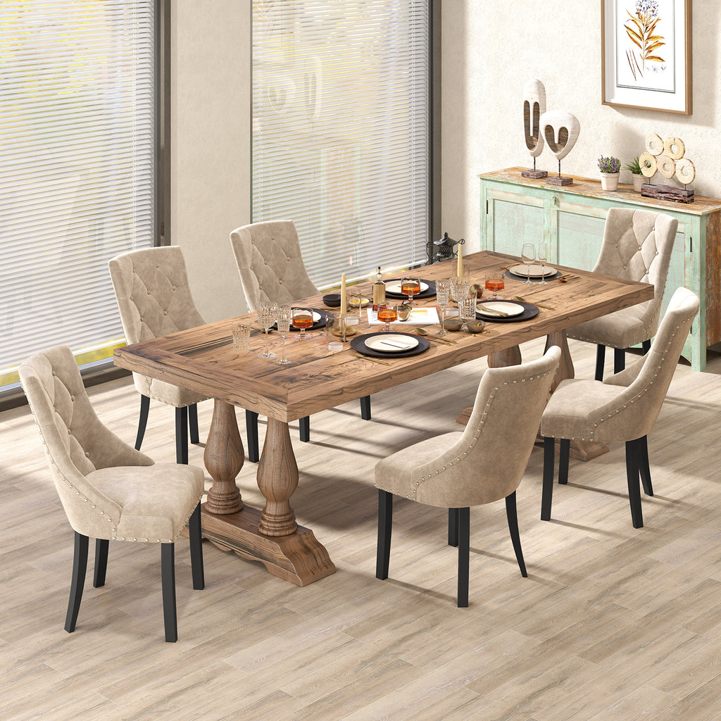 Tufted Wingback Upholstered Dining Chairs Set of 2 - Light Brown