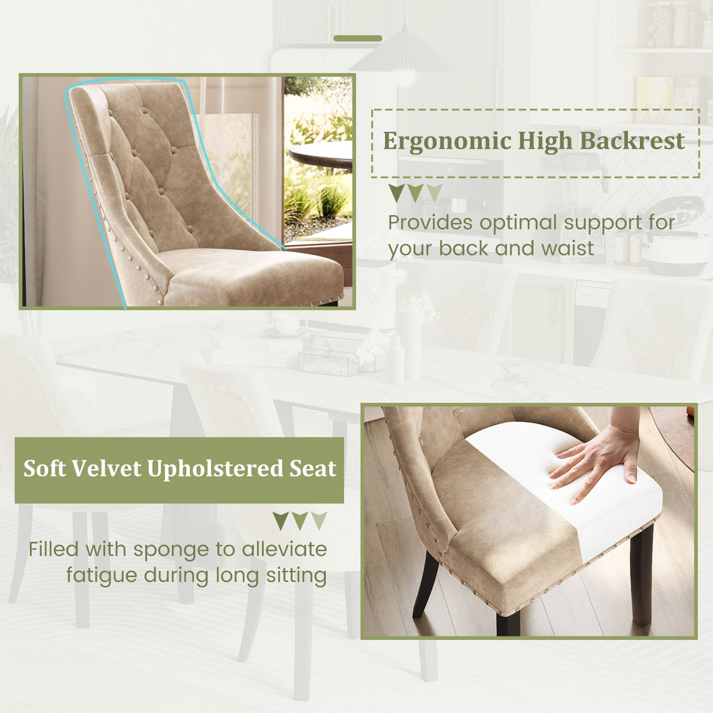 Tufted Wingback Upholstered Dining Chairs Set of 2 - Light Brown