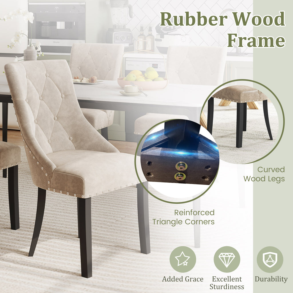 Tufted Wingback Upholstered Dining Chairs Set of 2 - Light Brown