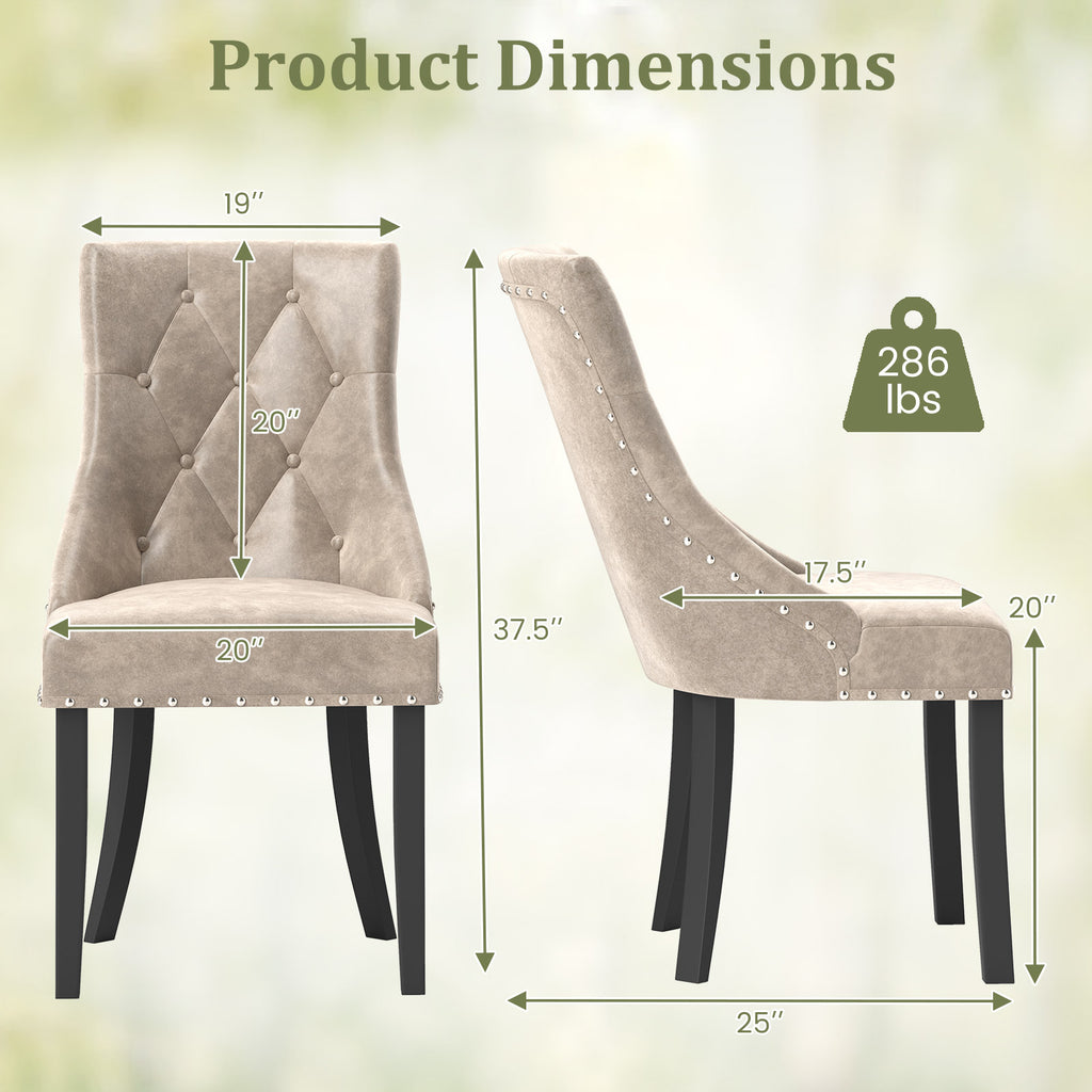 Tufted Wingback Upholstered Dining Chairs Set of 2 - Light Brown