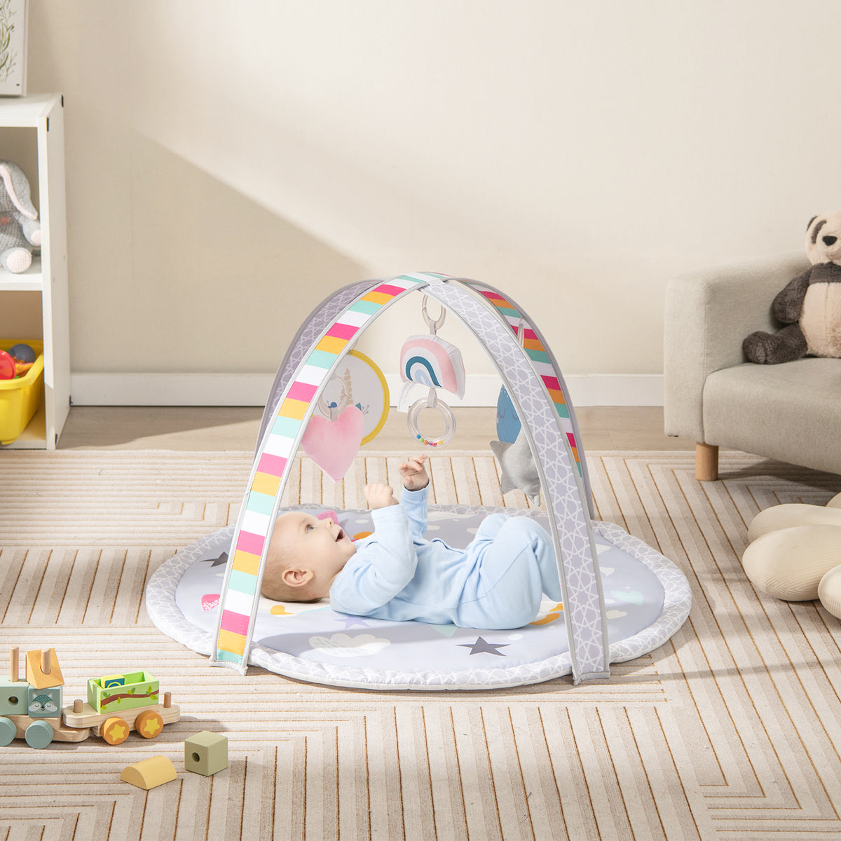 Baby Play Gym Mat 7-in-1 Tummy Time Activity Mat with Detachable Toys - Multicolor